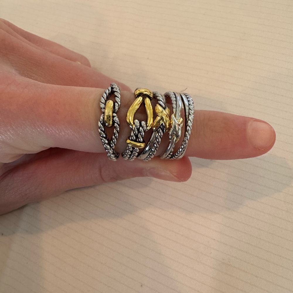 Two-Tone Silver and Gold Rope Stackable Ring - Picture 2 of 3